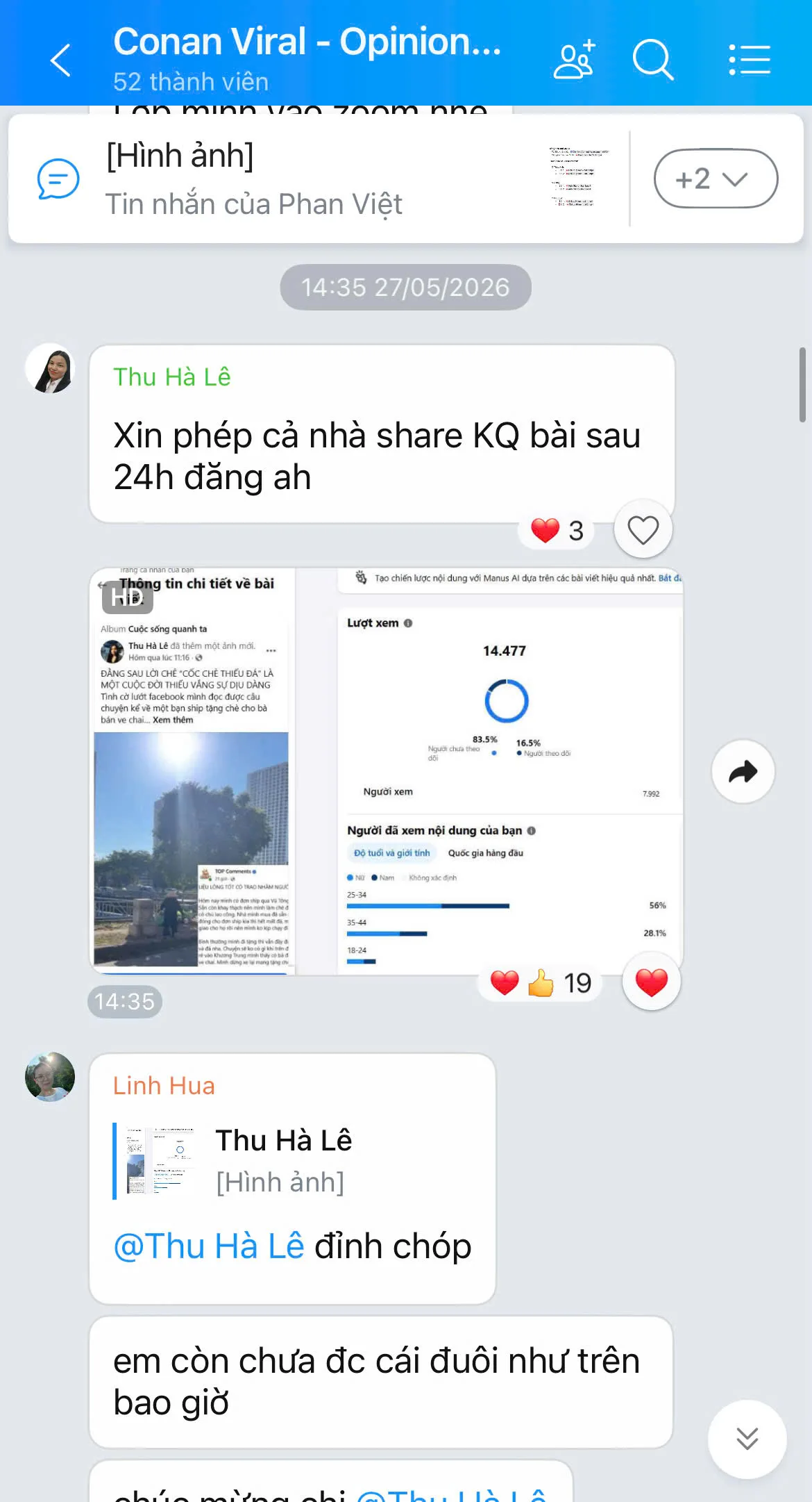 "Xin phép cả nhà share kết quả sau 24h đăng"